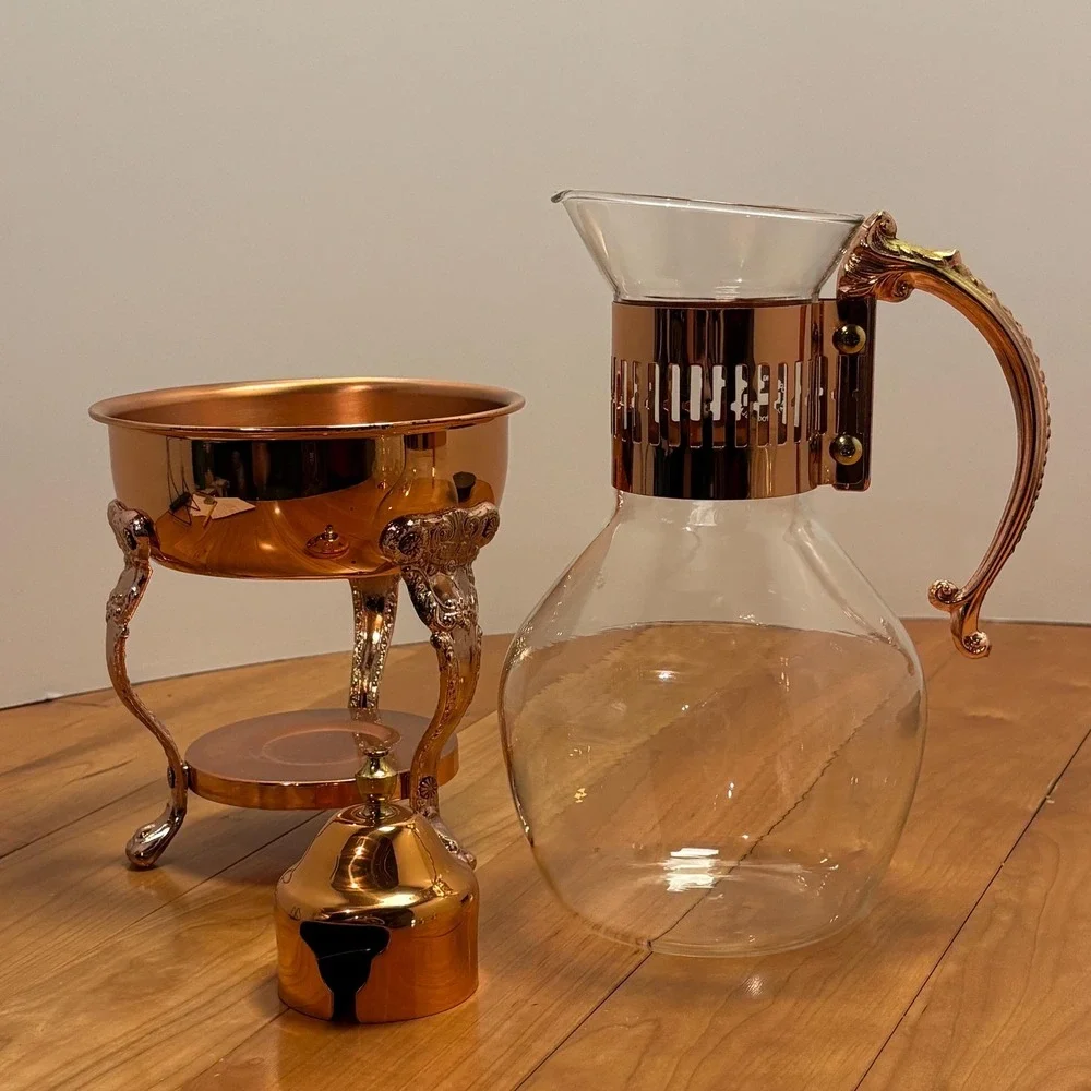 Princess House Copper & Glass Coffee Tea Carafe with Stand, Lid